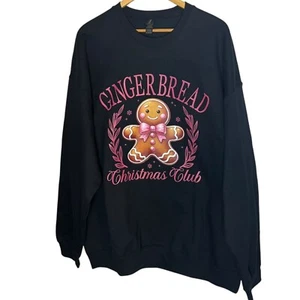 Gildan Women's 2XL Crewneck Gingerbread Christmas Club Coquette Bow Pink Xmas - Picture 1 of 4