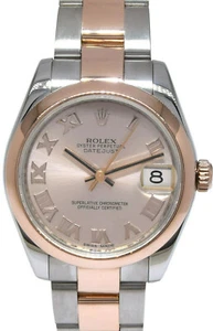 Rolex Datejust 31 18k Rose Gold/Steel Ladies Watch Pink Roman Dial 178241 - Picture 1 of 9