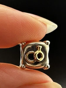 RETIRED Pandora Sterling 925 14k Gold CZ Pillow Wedding Diamond Ring Charm - Picture 1 of 7