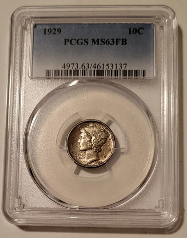 1929 Mercury Dime MS63 FB PCGS Toning Cover