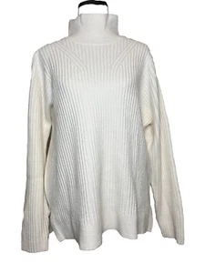 NWT Banana Republic Sweater Women Large Ivory Knit Wool Blend Funnel Neck Preppy - Picture 1 of 12