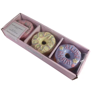 Cupcakes and Cashmere Easter Ceramic Donuts Pink Purple Yellow Set Of 3 - Picture 1 of 4