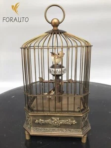 Alte chinesische Kupfer Handarbeit Vogelkäfig Europäischer Stil Mechanische Uhr - Bild 1 von 8