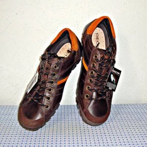 【NEW】GEOX RESPIRA MEN'S COFFEE/ORANGE LEATHER SHOES - SIZE: US 9  (EU 42) - Picture 1 of 11
