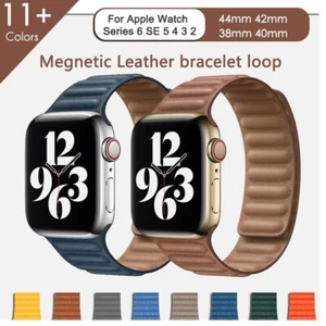 Pulsera con eslabón de cuero genuino bucle de banda magnética para Apple Watch SE/6/5/4/3/2/1 - Imagen 1 de 35