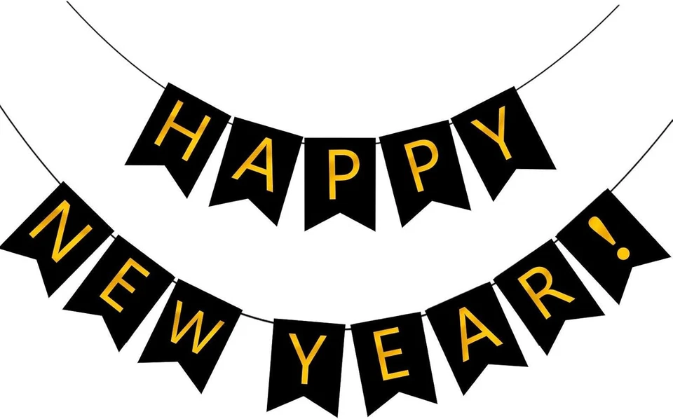 FECEDY Black Happy Year Banner for Party Decorations