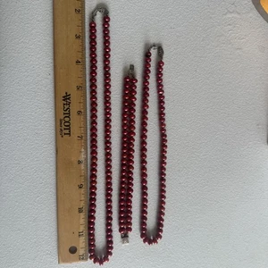 Lot Of Three Items Sterling Silver With Beautiful Deep Red Necklaces&bracelet - Picture 1 of 10