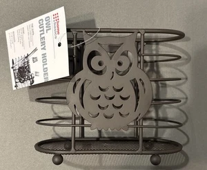 New NWT Home Basics Owl Cutlery Holder Footed Bronze Coated Steel Rust Resistant - Picture 1 of 7
