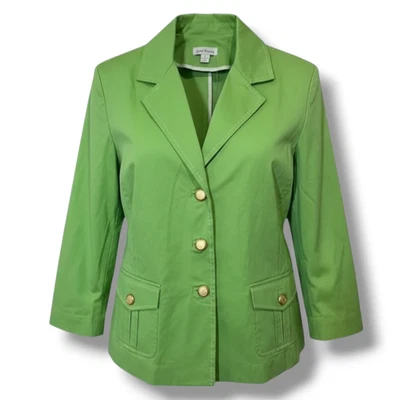 Joan Rivers Women’s Green Military Style Jacket w/ Gold Buttons & Pockets Large - Image 1 of 4