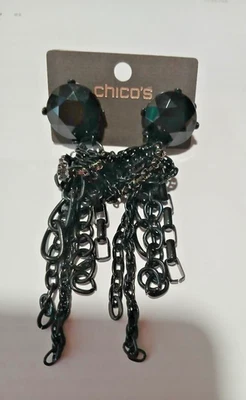 Chico Earring Black Chain CZ 吊坠夹耳环梳理预价精美 全新 — 第 1/4 张图片