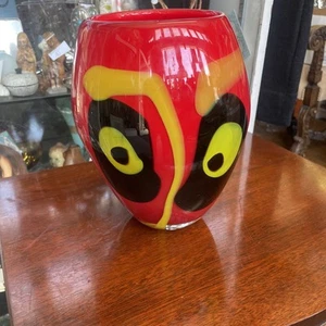Vintage Murano hand blown art Glass Vase Abstract Red Black Green Yellow 9 1/4” - Picture 1 of 16