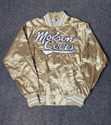 Molson Coors Augusta Sportswear Jacket Sz S Gold Satin Snap Varsity Bomber Rare - Image 1 of 4