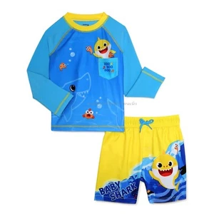 Baby Shark Boys Swimsuit Size 2T- 4T Swim Trunks Rash Guard Shirt Shorts Set 3 4 - Picture 1 of 5