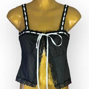 Rumored Vintage Love Cami Black Lace Trim Ribbon Tie Tank Top Size S - Picture 1 of 6