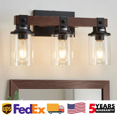 3 Lights 19'' Vanity Light Farmhouse Wood Black for Bathroom Mirror Wall Fixture - Imagem 1 de 4