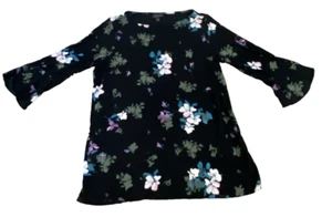 J Jill Blouse women's Medium Black Floral Tunic 3/4 sleeve BOHO CottageCore - Picture 1 of 13