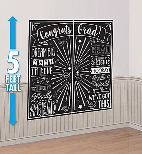 GRADUATION party Scene Setter Black & White wall decoration kit CONGRATS GRAD - Image 1 of 1