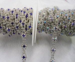 Kostümapplikation 5mm Kristallglas Strass schließen Silberkette Kralle Zierleiste 1Yard - Bild 1 von 7