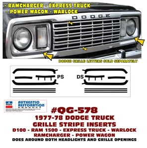 SP QG-578 1977 1978 DODGE TRUCK - GRILLE STRIPE INSERTS - DECAL - LICENSED - Bild 1 von 1