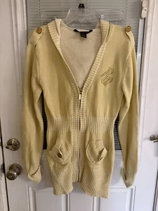 Vntg Rocawear Sweater Long Lt Yellow Zip Cardi Hoodie Sparkle Logo Sz XL Y2K - Picture 1 of 9