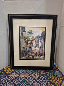 Lg Watercolor Signed Canvas Macchu Picchu Illegable Artist Framed & Matted - Picture 1 of 10