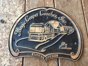 VINTAGE BRASS PLAQUE MOTORHOME MAGIC CARPET COACHES EUGENE OREGON - Picture 1 of 2