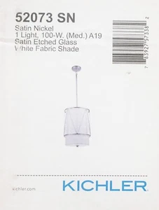 Kichler Birkleigh 1-Light Satin Nickel Pendant Hanging Light Fabric Shade - Picture 1 of 1