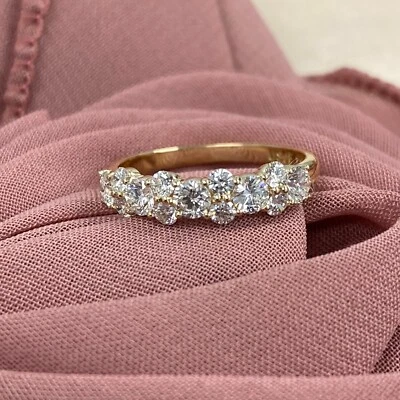 1 Carat Alternating Design Lab Grown Round Cut Diamond Wedding Band 14k Gold - Image 1 of 4