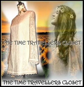 Topshop Ivory Vintage Lace Dress Mini Shift Bell Sleeves 60s Wedding UK 12 Tall - Picture 1 of 9