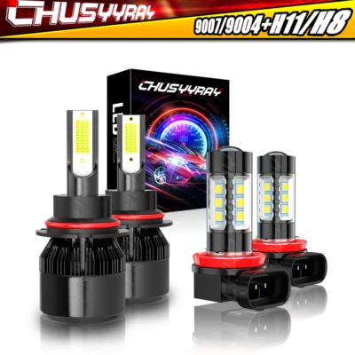 For Suzuki SX4 2007-2013 4x Combo 9007 & H11 LED Headlight Fog Light White Bulbs - Image 1 of 4