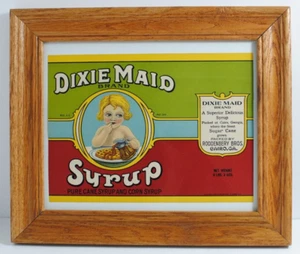 Dixie Maid Brand Syrup Girl W/ Waffles Cairo Georgia Matted & Framed VTG Label - Picture 1 of 11