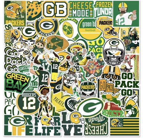 50pcs Green Bay Packers Stickers Suitcase Water Bottle Laptop Waterproof Sticker Cover