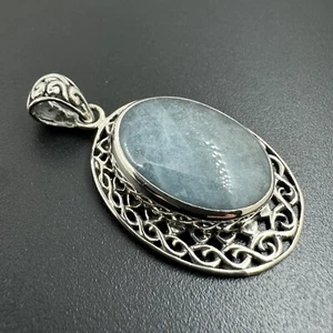 Aquamarin Oval Kristall in Bali/Filigran Sterlingsilber 925 Anhänger #1030 - Bild 1 von 5