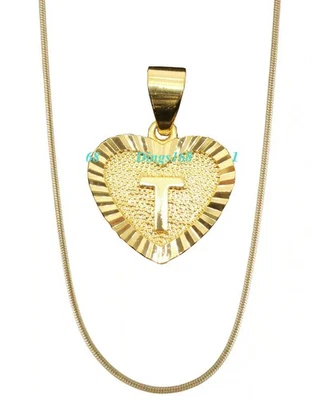 Colgante Corazón "T" Letra Alfabeto Hombre y Mujer + Collar Cadena en Oro 18K Relleno Foto 1 de 3