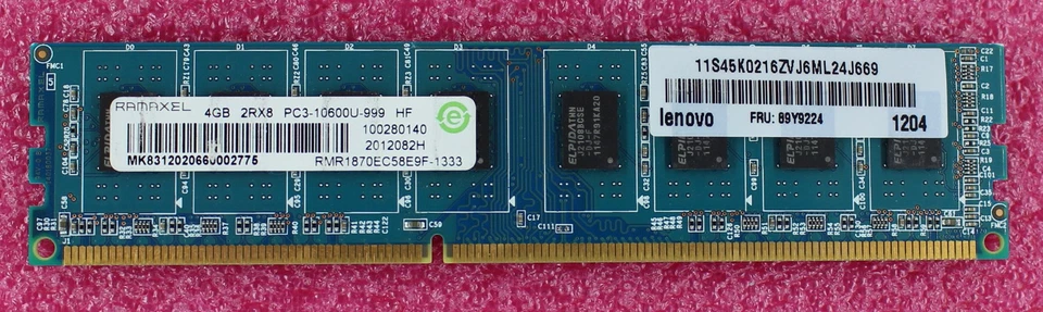 89Y9224 - IBM 4GB 2Rx8 PC3-10600U 1333Mhz ddr3 Dimm - Image 1 of 1