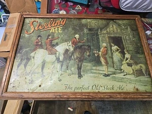 RARE Pre Prohibition STERLING ALE TIN LITHO OVER CARDBOARD SIGN FOX HUNT - Picture 1 of 8