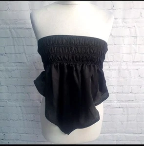 Boohoo Black Elasticated Triangle Crop Top Womens Size 8 - Picture 1 of 9