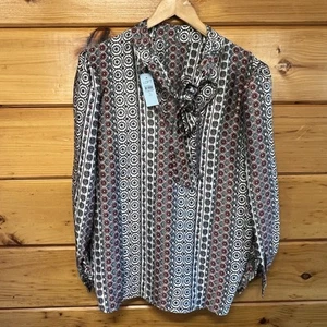 Loft Womens Tied Tie Front V Neck Long Sleeve Blouse Multicolor Size XL NEW - Picture 1 of 5