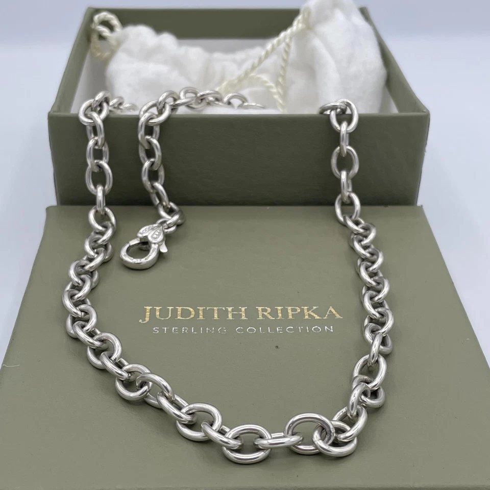 Judith Ripka Sterling Silver Smooth Rolo Link Necklace Heavy 925 Designer 56.44g - Image 1 of 4