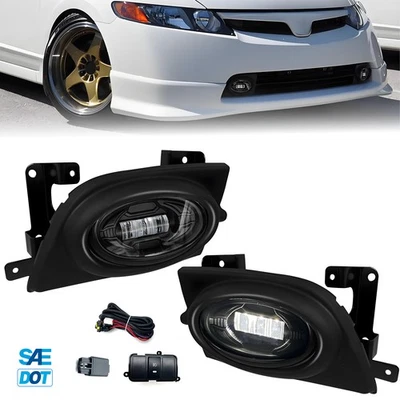 Clear LED Fog Lights Bumper Driving Lamp For Honda Civic Sedan 4DR 2006 07 08 - Изображение 1 из 4