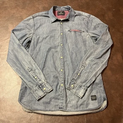 Scotch & Soda Men’s L (FITS BETWEEN M & L) Light Denim Jacket W/ Plaid Accents - Image 1 of 4