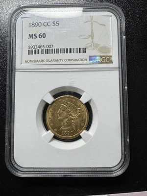 1890 CC MS60 $5 Gold Liberty Half Eagle - Carson City Stunner! - Image 1 of 4