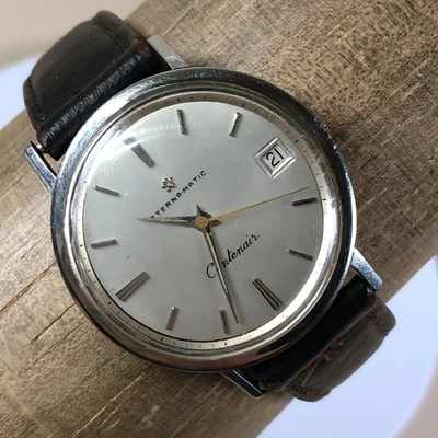 Reloj Eterna-Matic Centenaire Hombre Vestido Fecha Cuero Negro Automático 35mm 7 1/2" Foto 1 de 4