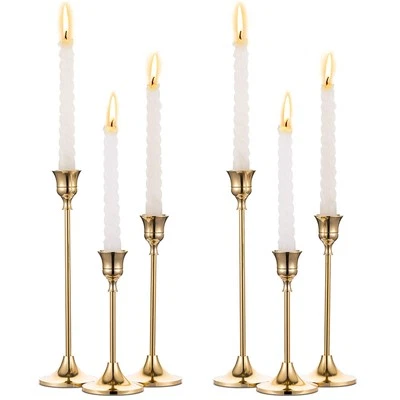 Gold Candlestick Holders Brass 6 Pcs Metal Taper Candle Holders Vintage - Image 1 of 4