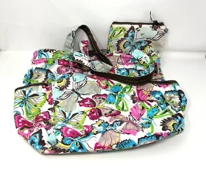 (C) Thirty One Butterflies Design Tote Bag Multi Pockets & Small Matching Bag - Picture 1 of 6