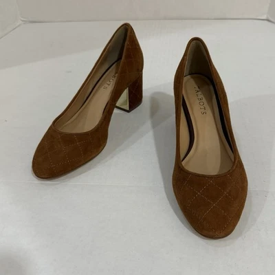 Talbots Heels Size 6 M Brown Suede Leather Pump Stitched Block Made In Brazil - Image 1 of 4