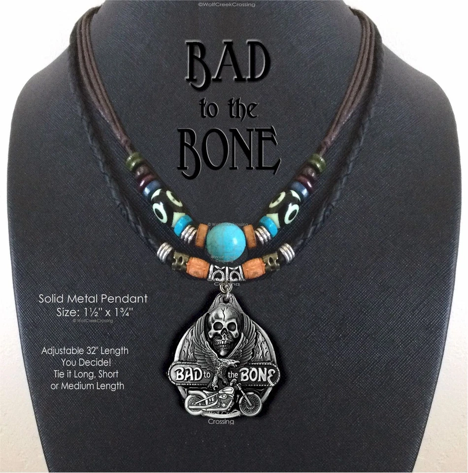 Bad to the Bone Rugged Tribal Necklace Punk Jewelry Bead Rebel Biker Skull Goth' - Image 1 of 4