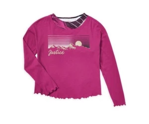 *NWT* JUSTICE Girls Long Sleeve 2-FER Shirt, Raspberry & Black Size: XL 16/18 - Picture 1 of 5