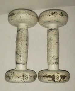 Antique Cast Iron Dumbell Vintage Hand Weights 3lbs Cool! Exercise! - Picture 1 of 5