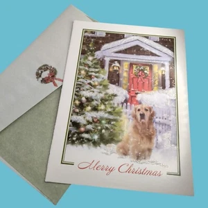 Tarjeta de felicitación Golden Retriever Feliz Navidad de casa a tu sobre - Imagen 1 de 7
